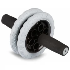 Ролик гимнастический 2 колеса INDIGO усиленный, неопреновые ручки, черно-серый.