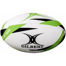 Мяч для регби GILBERT G-TR3000 арт.42098204, р.4, резина, ручная сшивка, бело-салатово-черный