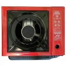 Плитка газовая походная с переходником, керамическая горелка, электроподжиг (красная), 1 шт