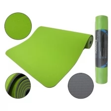 Коврик для йоги и фитнеса TORRES Comfort 6, TPE 6 мм, нескользящее покрытие, зелено-серый