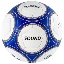 Мяч футбольный TORRES Sound арт.F30255, р.5, со звук.панелями, 32 п,гл.PU,4 слоя, руч. сш, бело-син-чер