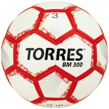 Мяч футбольный TORRES BM 300 арт.F320743, р.3, 28 пан.,гл.TPU,2 подк. слой, маш. сш., бело-серебр-крас.