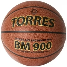 Мяч баск. "TORRES BM900" арт.B32036, р.6, ПУ-композит, нейлон. корд, бутил. камера, темнооранж-черн