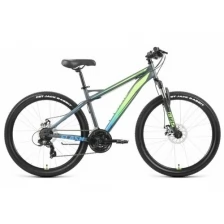 Велосипед FORWARD FLASH 26 2.0 D (26" 21 ск. рост. 17") 2022, серый матовый/ярко-зеленый, RBK22FW266