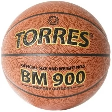 Мяч баскетбольный TORRES BM900 арт.B32035, р.5, ПУ-композит, нейлон корд, бутиловая камера , темнооранж-черн