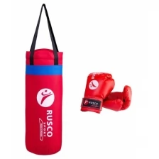 RuscoSport Набор боксёрский для начинающих RUSCO SPORT: мешок + перчатки, цвет чёрный/красный (4 OZ)