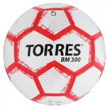 TORRES Мяч футбольный TORRES BM 300, размер 5, 28 панелей, глянцевый TPU, 2 подкладочных слоя, машинная сшивка, цвет белый/серебряный/красный