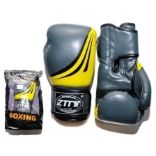 Перчатки бокс ZTTY/ боксерские перчатки/ тренировочные перчатки. Размер/ вес: 10 oz, 100% кожзам износостойкий. Цвет - серо-жёлтый..