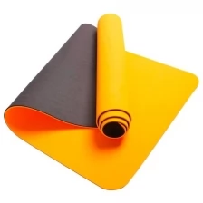 Коврик для йоги 183х61х0,6, материал TPE, оранжевый, черный