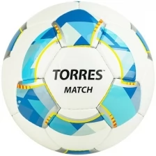 Мяч футбольный Match, размер 4, 32 панели, PU, 4 подкладочных слоя, ручная сшивка, цвет белый/синий/жёлтый
