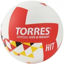 Мяч вол."TORRES Hit" арт.V32055 р.5, синт.кожа (пу), клееный, бут.кам, бело-красно-мульткол Torres 7