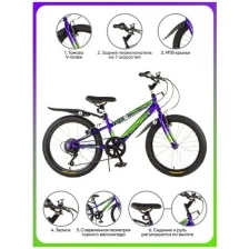 Велосипед подростковый горный с колесами 20" TOPGEAR Fighter фиолетово-салатовый стальная рама