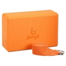 Набор для йоги (блок+ремень), цвет оранжевый./В упаковке шт: 1